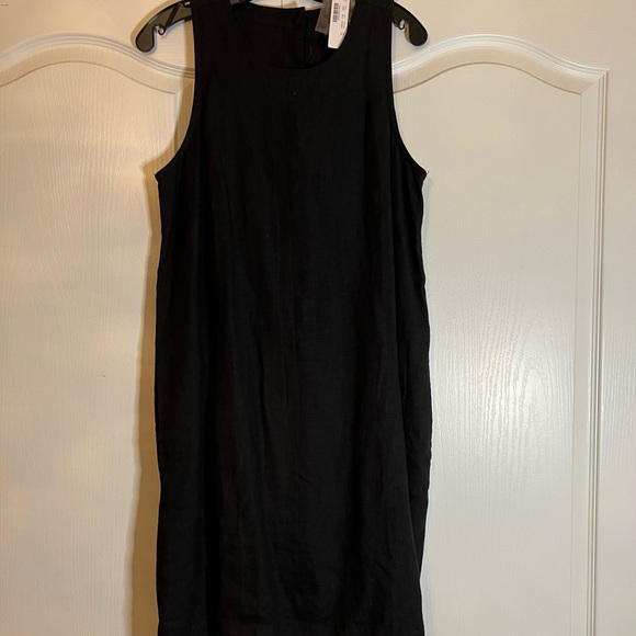 J Crew NWT Black, Tall Medium, Linen Button Back Dress - Picture 2 of 3